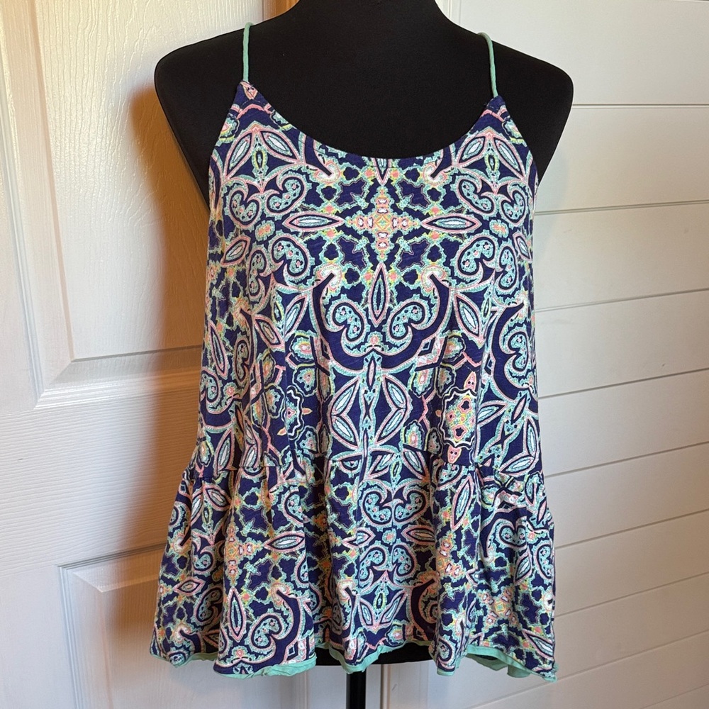 Anthropologie  Navy Paisley Spaghetti Strap Tank Top